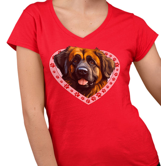 Leonberger Illustration In Heart - Women's V-Neck T-Shirt