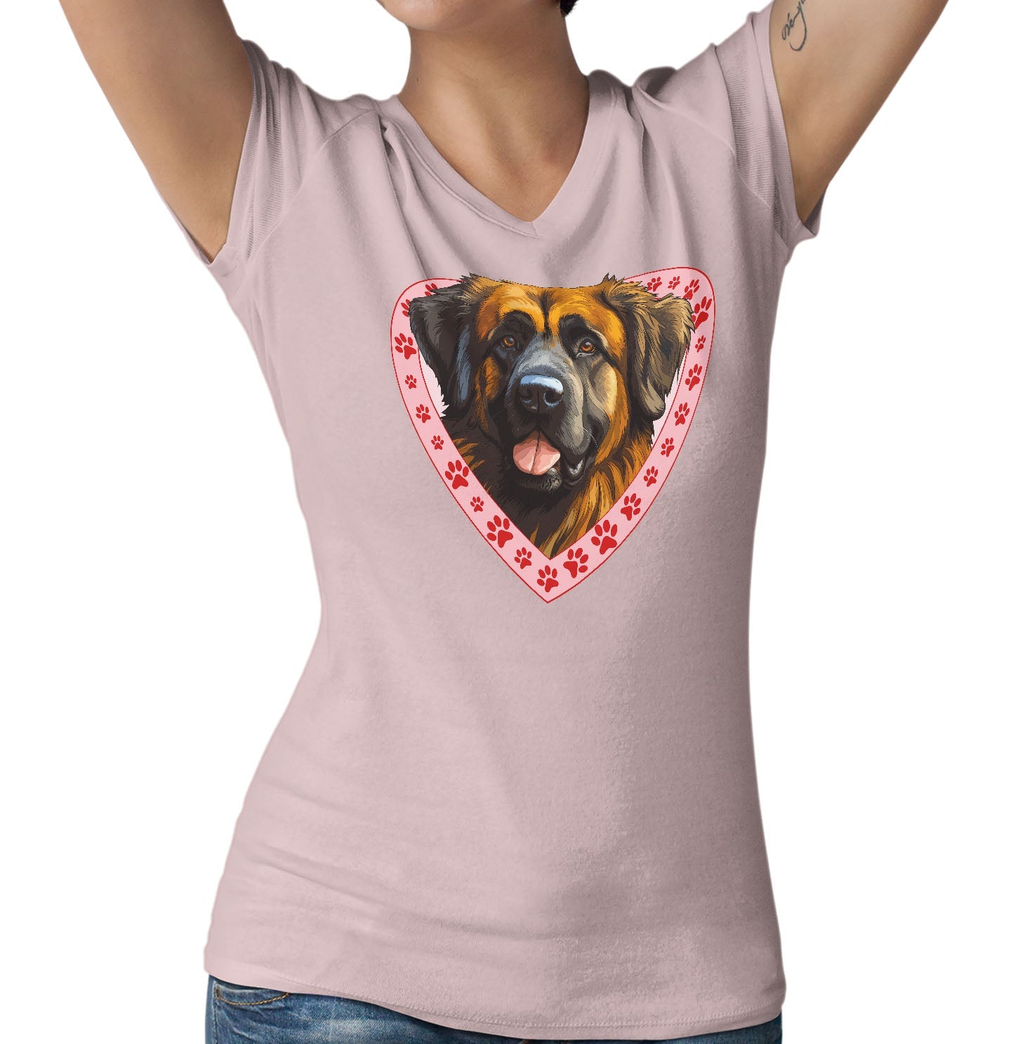 Leonberger Illustration In Heart - Women's V-Neck T-Shirt