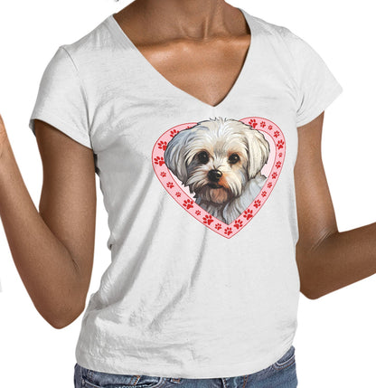 Maltese Illustration In Heart - Women's V-Neck T-Shirt