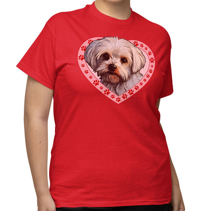 Maltese Illustration In Heart - Adult Unisex T-Shirt