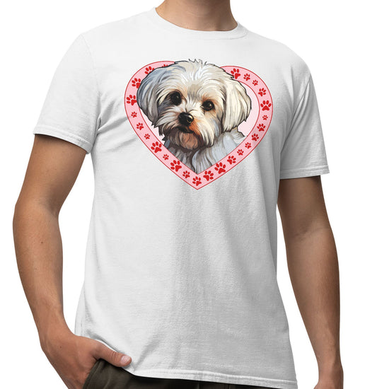 Maltese Illustration In Heart - Adult Unisex T-Shirt
