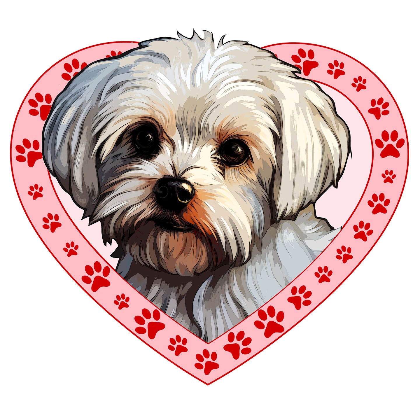 Maltese Illustration In Heart - Adult Unisex T-Shirt