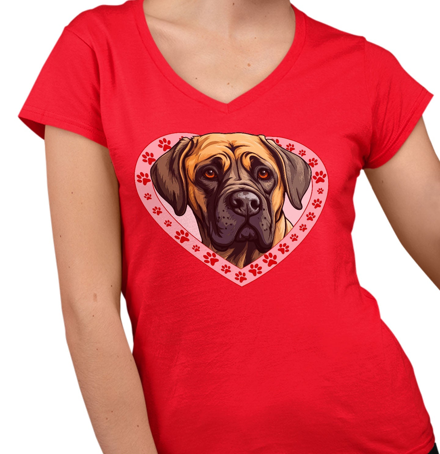 Mastiff Illustration In Heart - Women's V-Neck T-Shirt