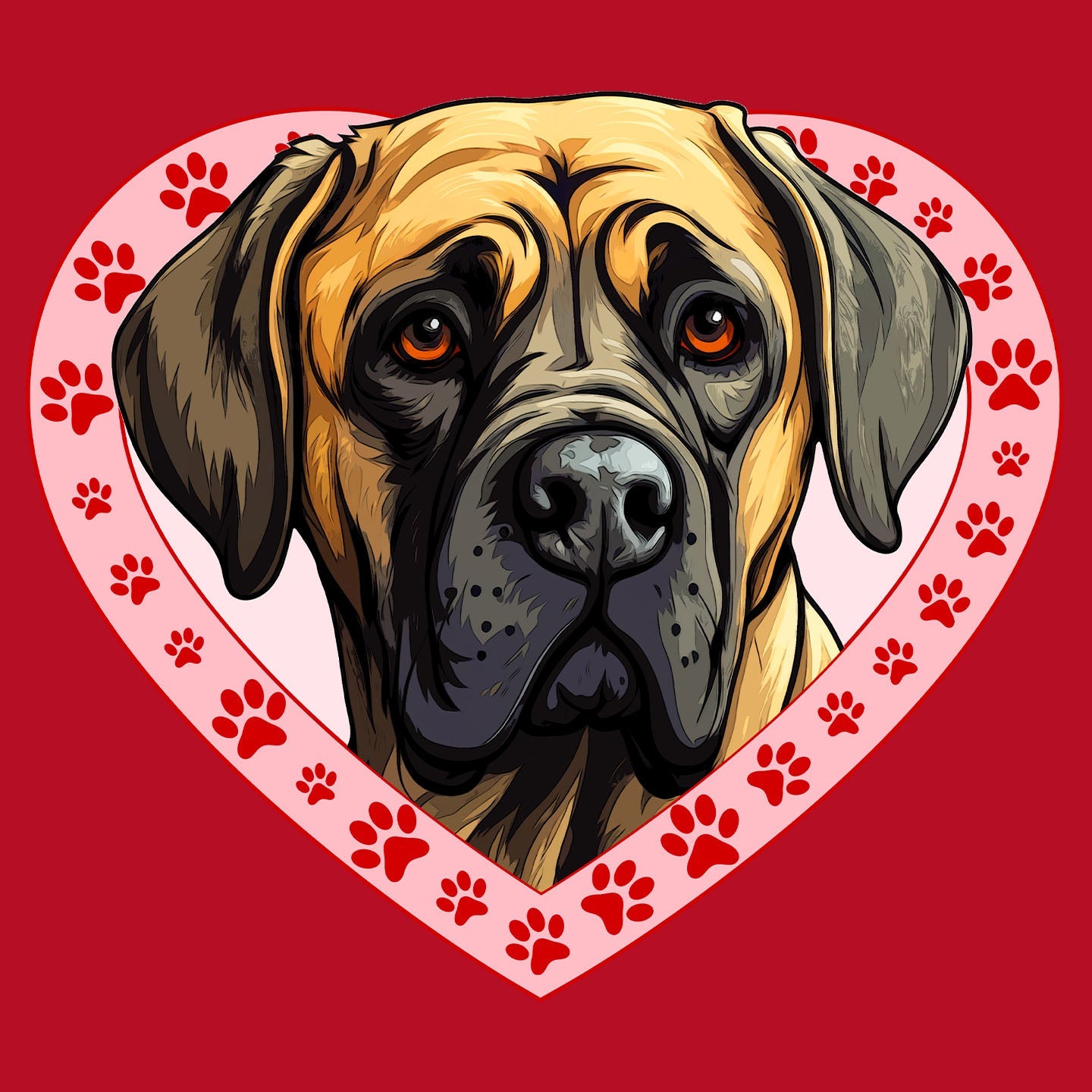 Mastiff Illustration In Heart - Women's V-Neck T-Shirt
