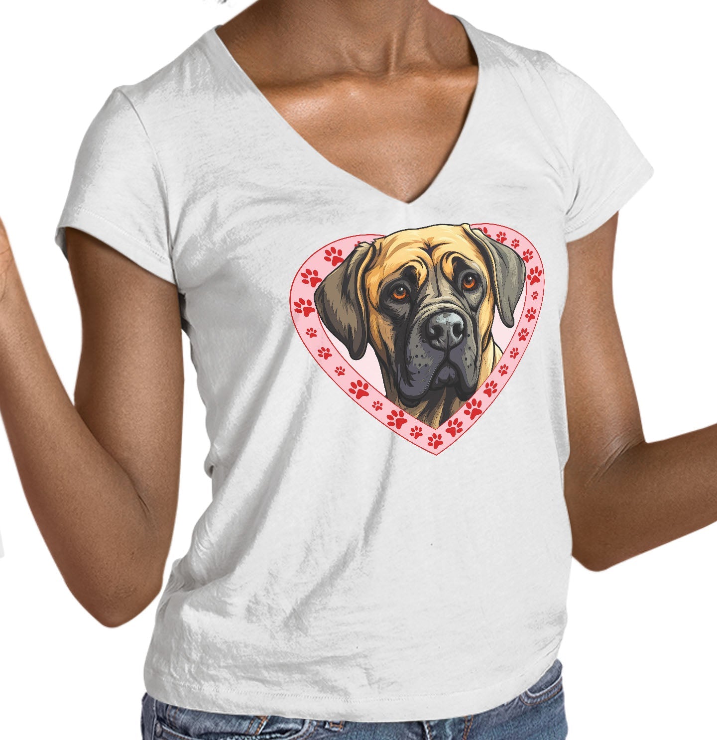 Mastiff Illustration In Heart - Women's V-Neck T-Shirt