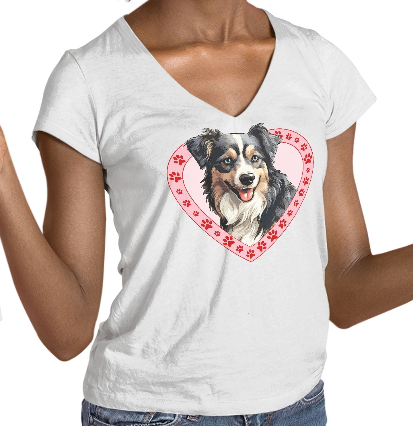 Miniature American Shepherd Illustration In Heart - Women's V-Neck T-Shirt