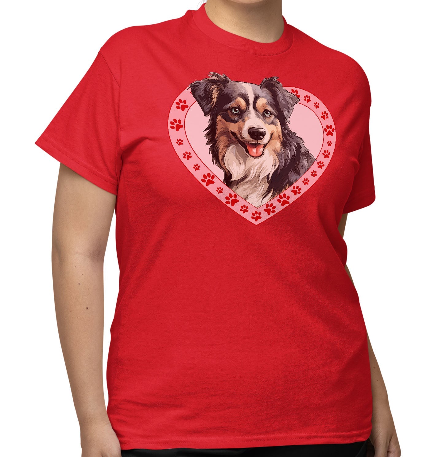 Miniature American Shepherd Illustration In Heart - Adult Unisex T-Shirt