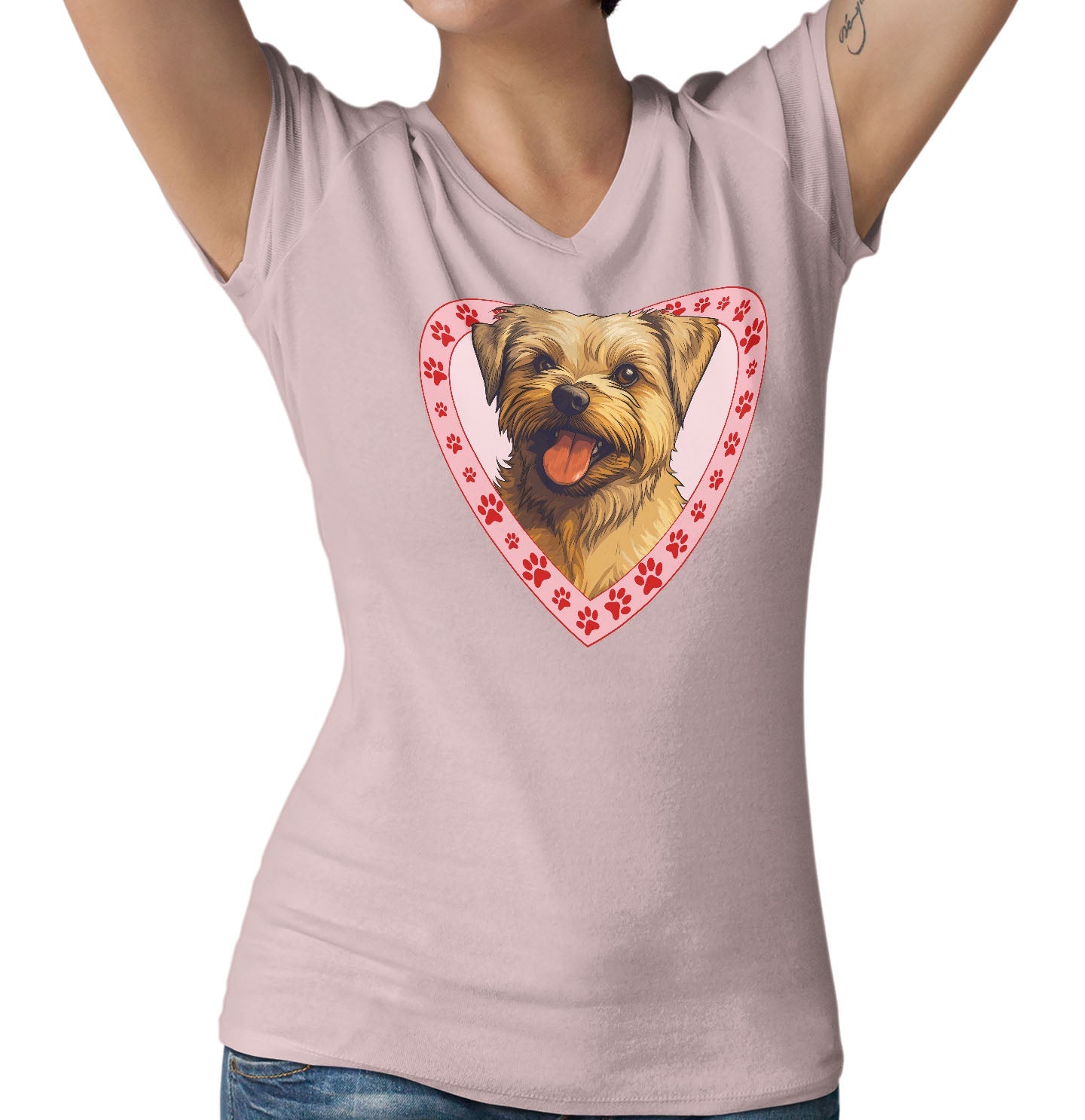 Norfolk Terrier Illustration In Heart - Women's V-Neck T-Shirt
