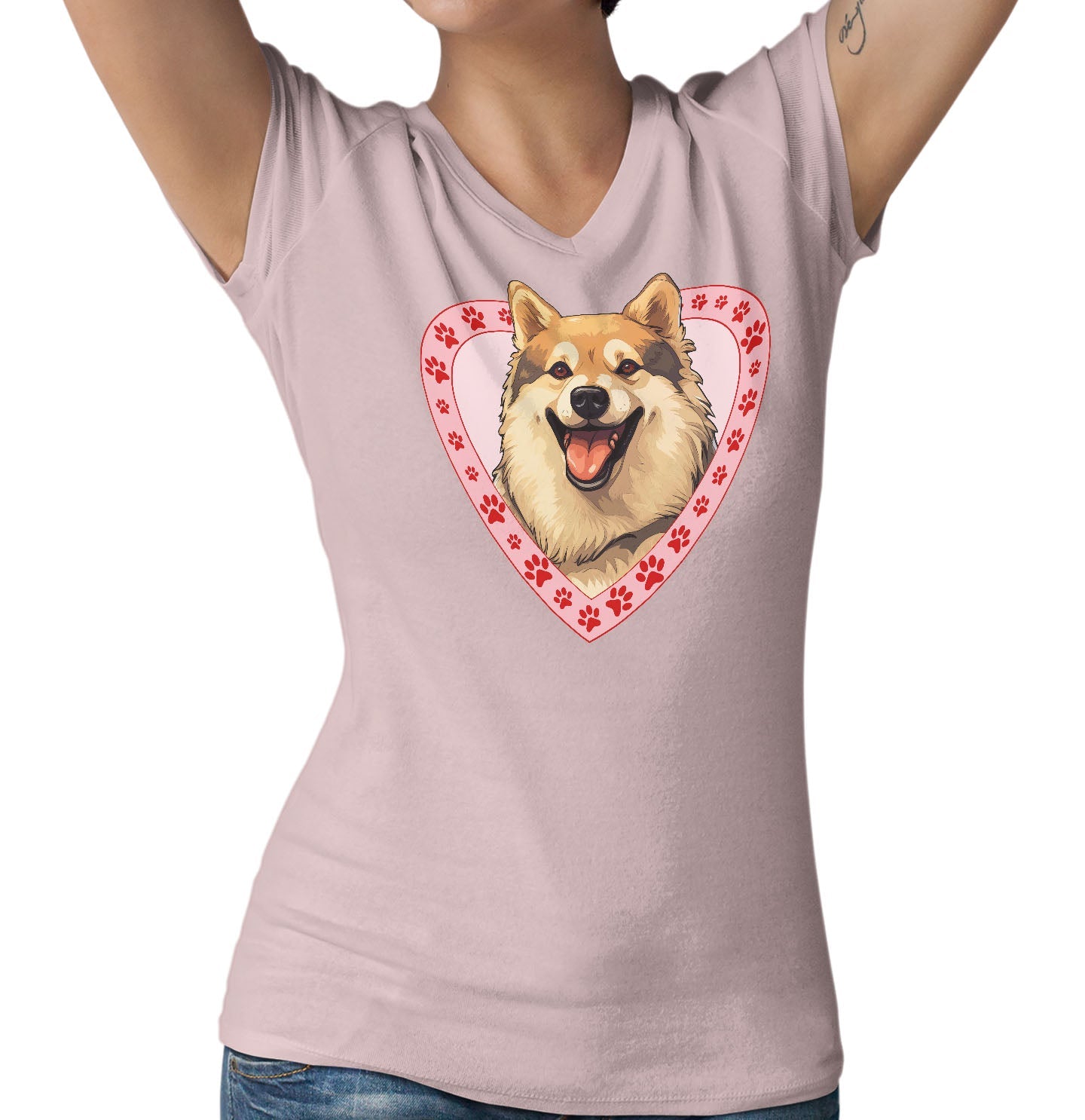 Norwegian Buhund Illustration In Heart - Women's V-Neck T-Shirt