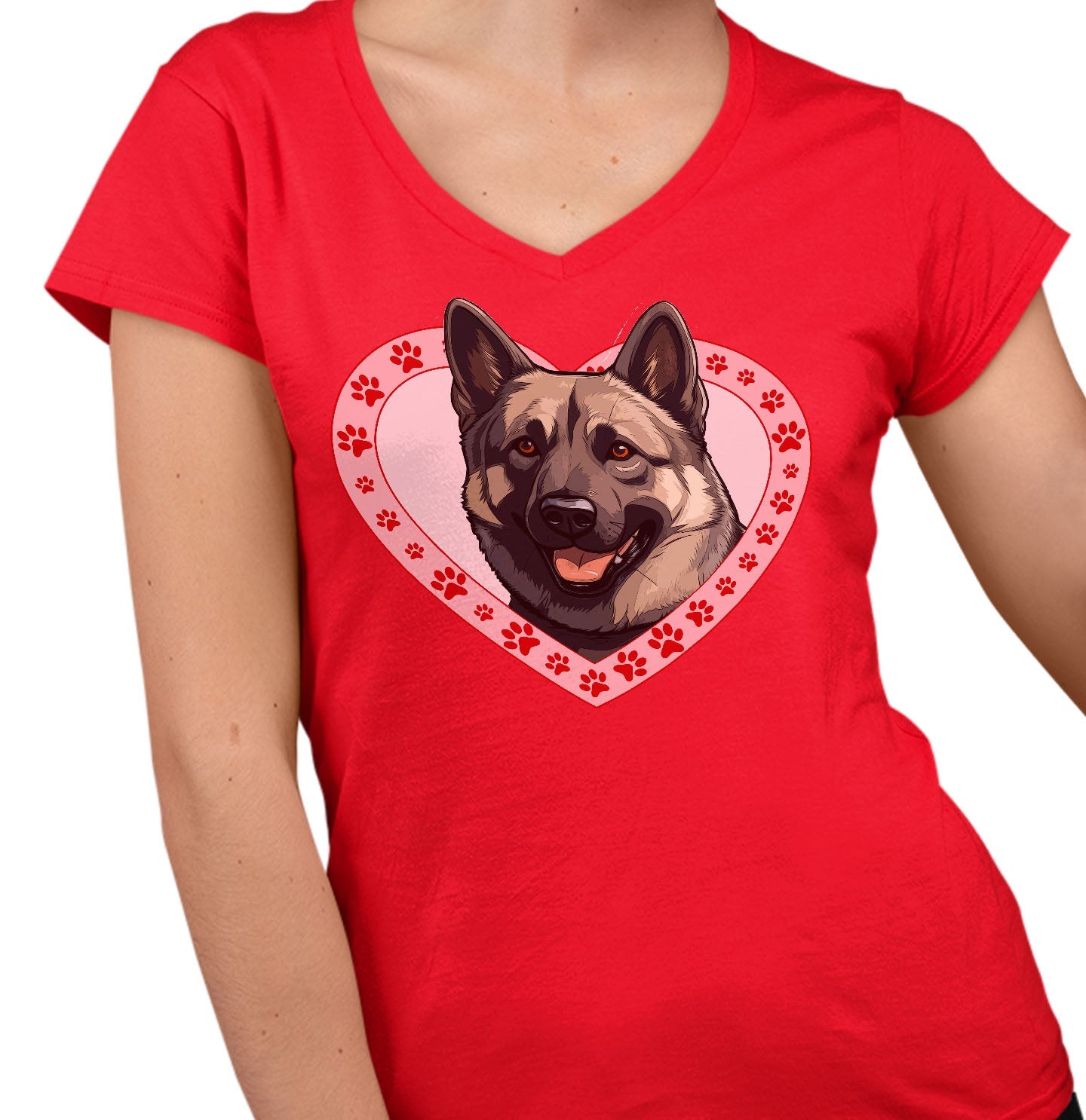 Norwegian Elkhound Illustration In Heart - Women's V-Neck T-Shirt
