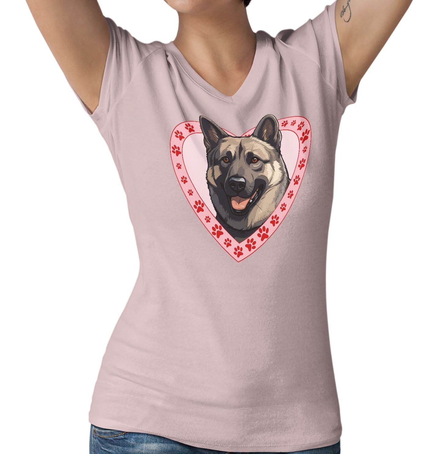 Norwegian Elkhound Illustration In Heart - Women's V-Neck T-Shirt