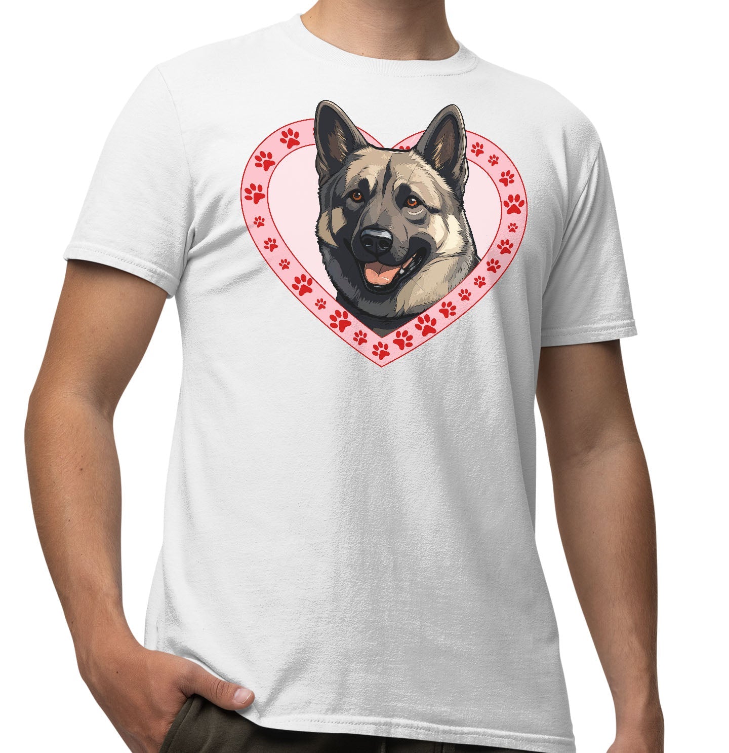 Norwegian Elkhound Illustration In Heart - Adult Unisex T-Shirt