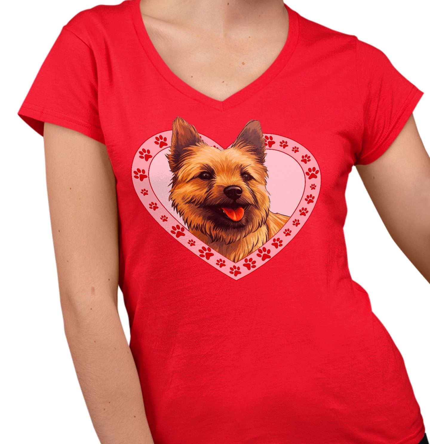 Norwich Terrier Illustration In Heart - Women's V-Neck T-Shirt