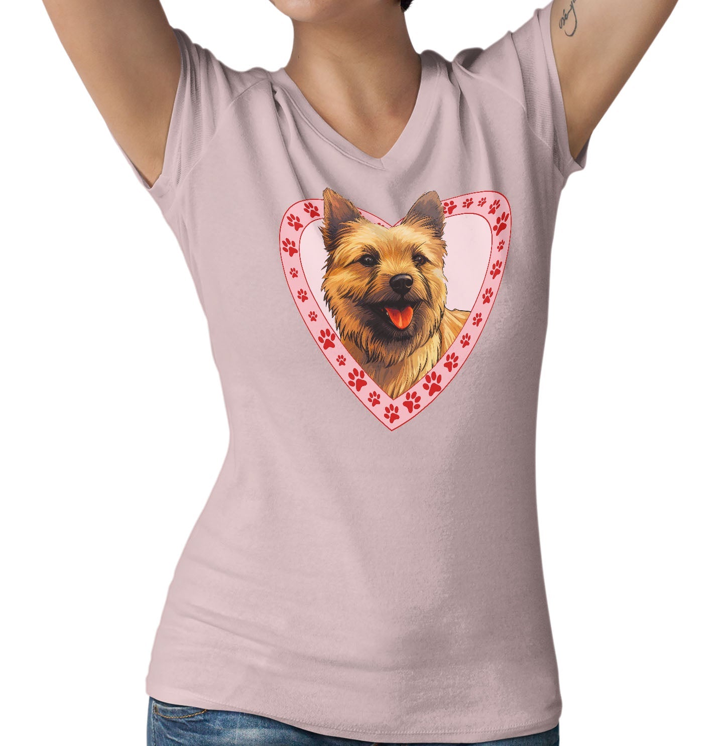 Norwich Terrier Illustration In Heart - Women's V-Neck T-Shirt
