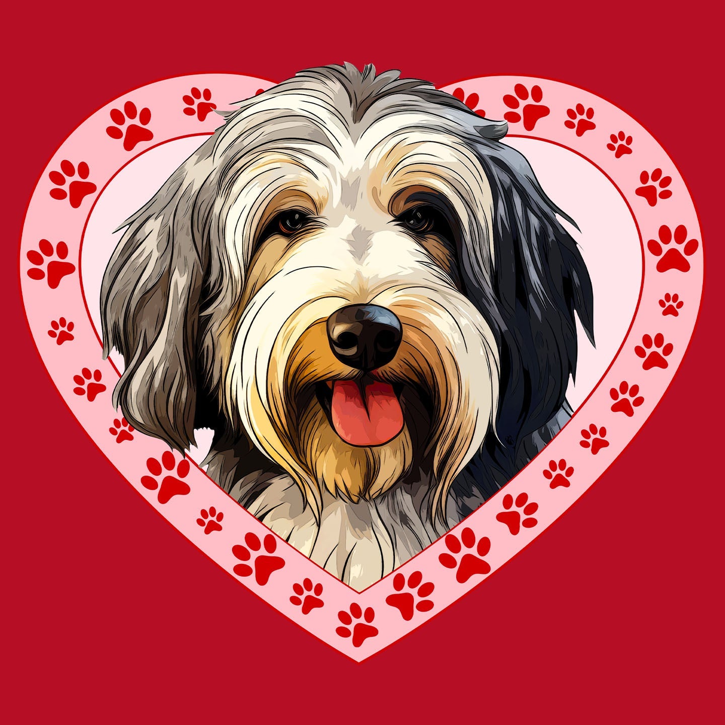 Old English Sheepdog Illustration In Heart - Women's V-Neck T-Shirt