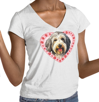 Old English Sheepdog Illustration In Heart - Women's V-Neck T-Shirt