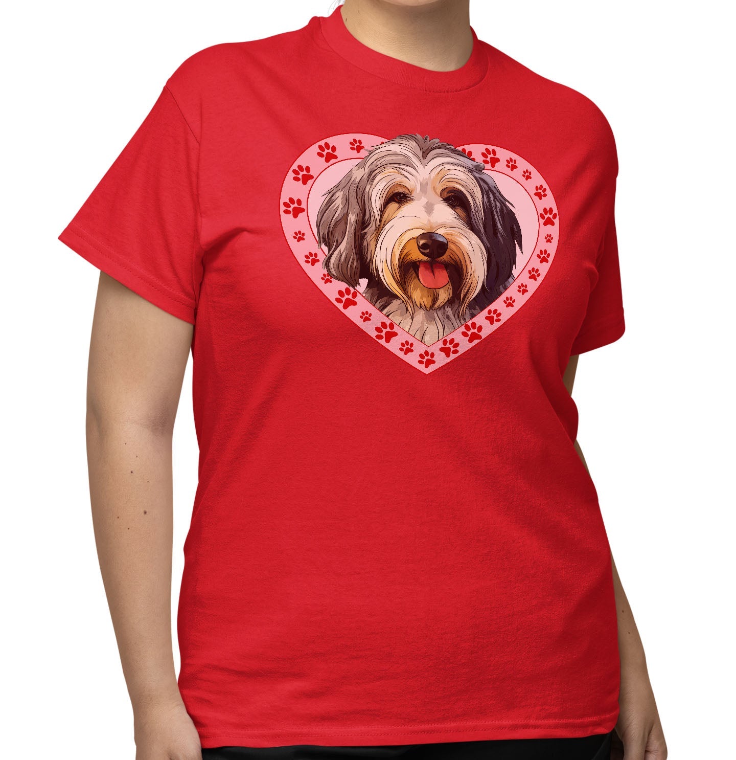 Old English Sheepdog Illustration In Heart - Adult Unisex T-Shirt