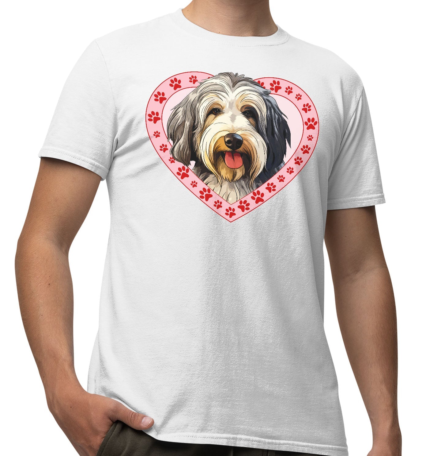 Old English Sheepdog Illustration In Heart - Adult Unisex T-Shirt