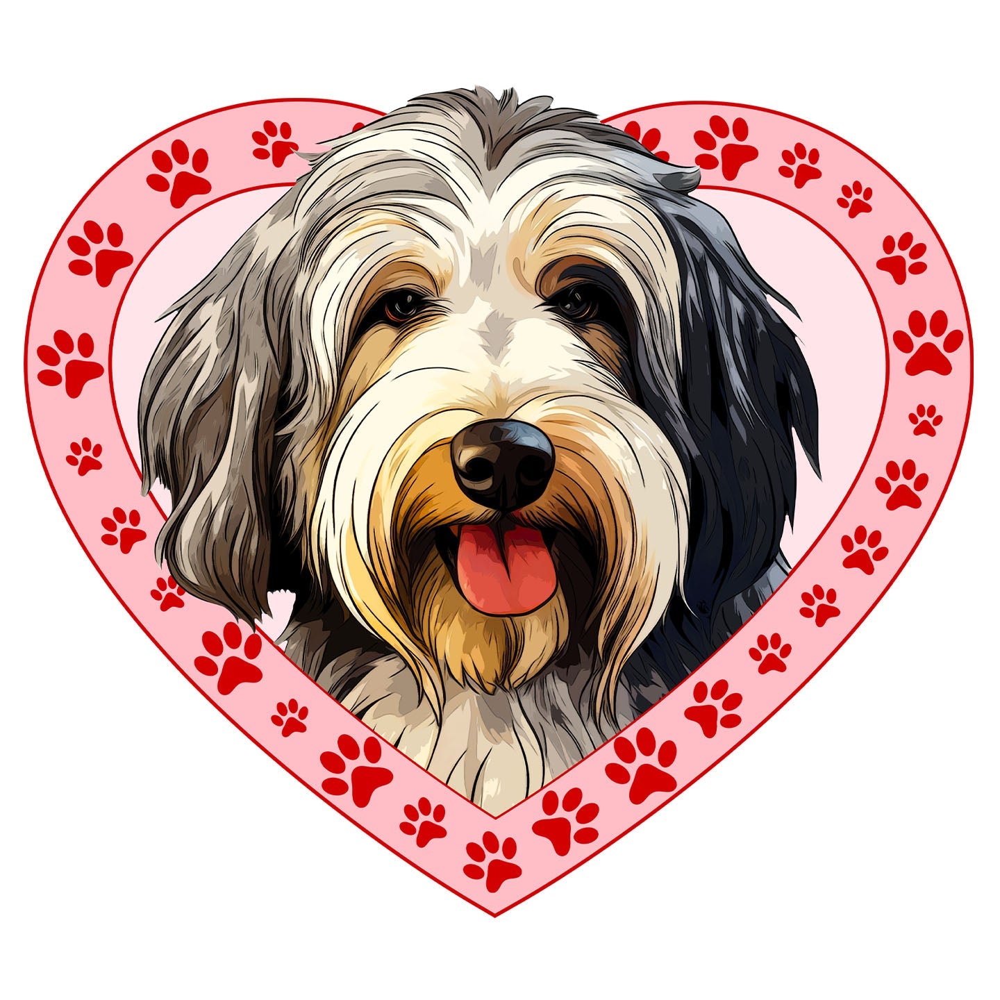 Old English Sheepdog Illustration In Heart - Adult Unisex T-Shirt