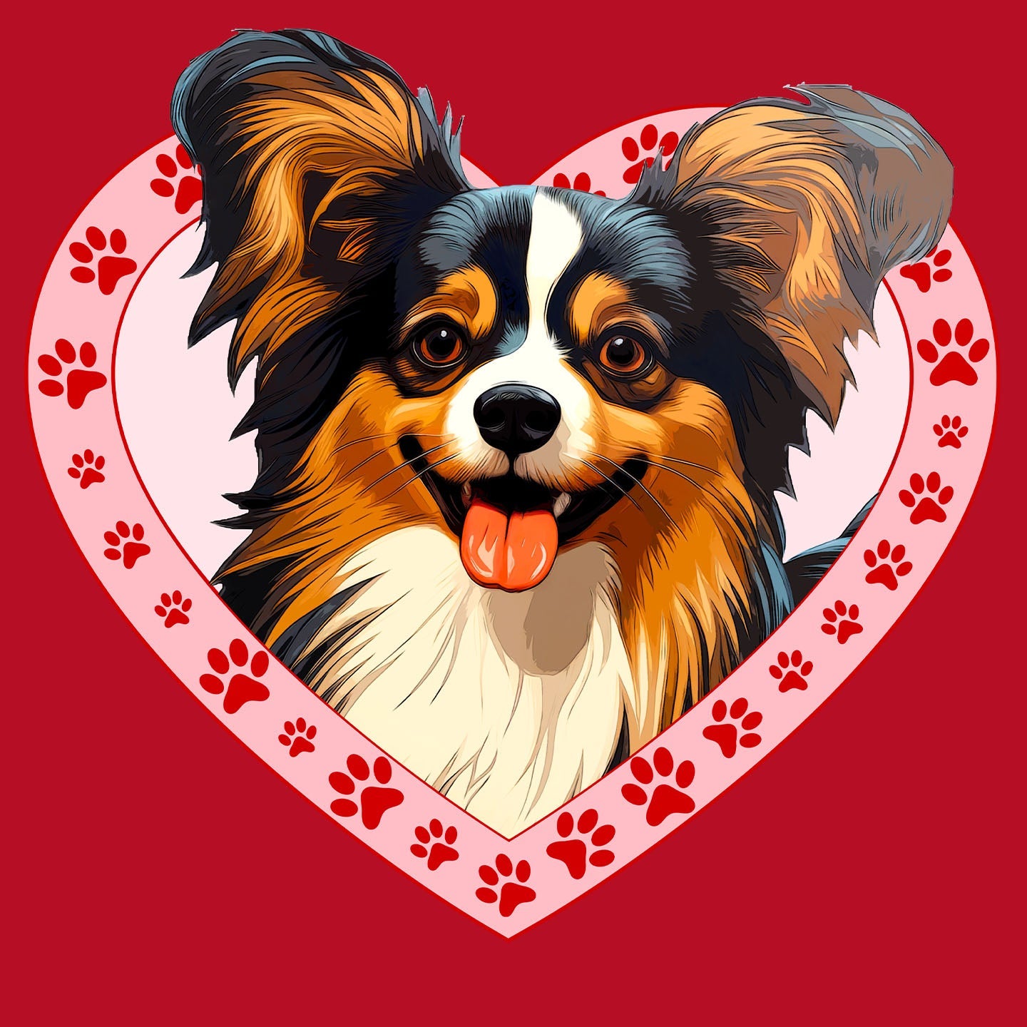 Papillon Illustration In Heart - Women's V-Neck T-Shirt