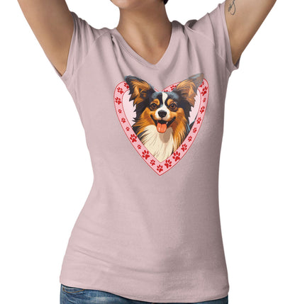 Papillon Illustration In Heart - Women's V-Neck T-Shirt