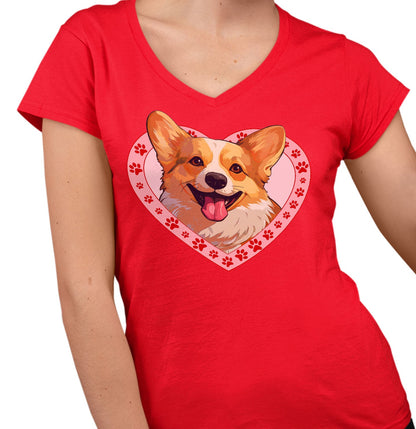 Pembroke Welsh Corgi Illustration In Heart - Women's V-Neck T-Shirt