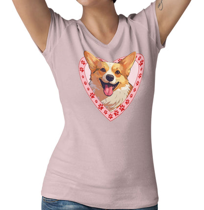 Pembroke Welsh Corgi Illustration In Heart - Women's V-Neck T-Shirt