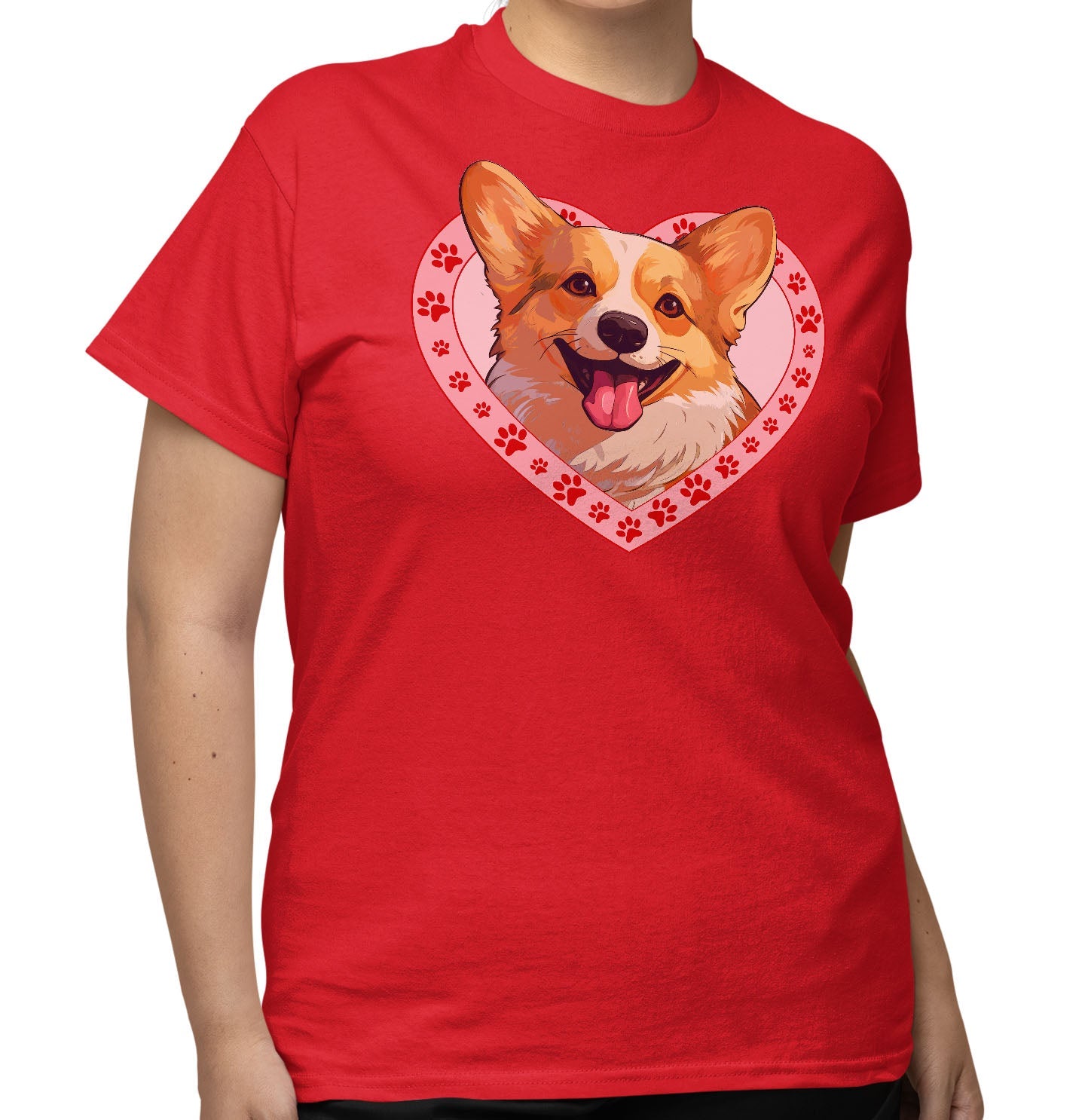 Pembroke Welsh Corgi Illustration In Heart - Adult Unisex T-Shirt
