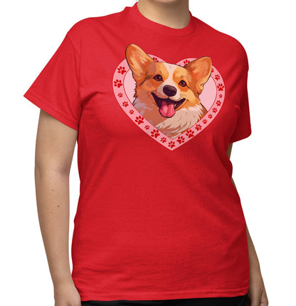 Pembroke Welsh Corgi Illustration In Heart - Adult Unisex T-Shirt