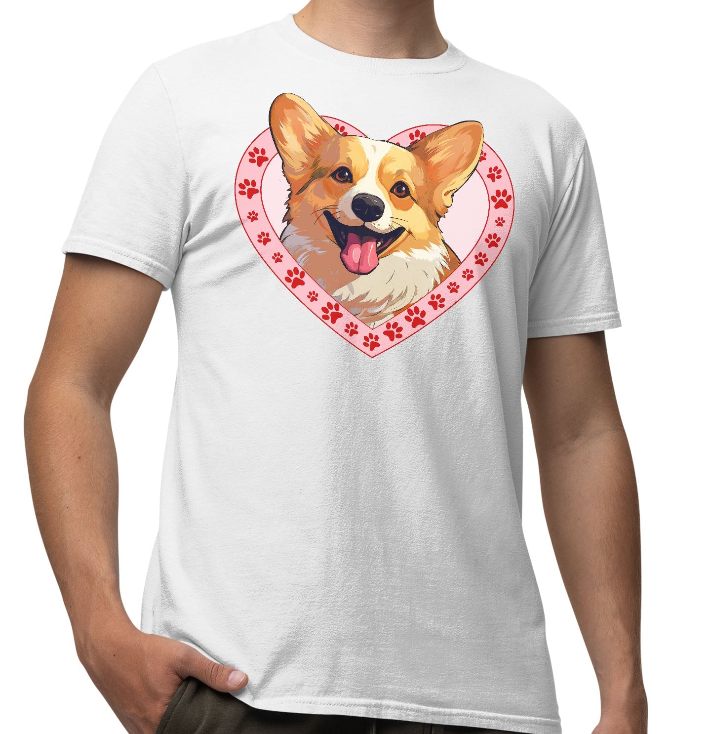 Pembroke Welsh Corgi Illustration In Heart - Adult Unisex T-Shirt