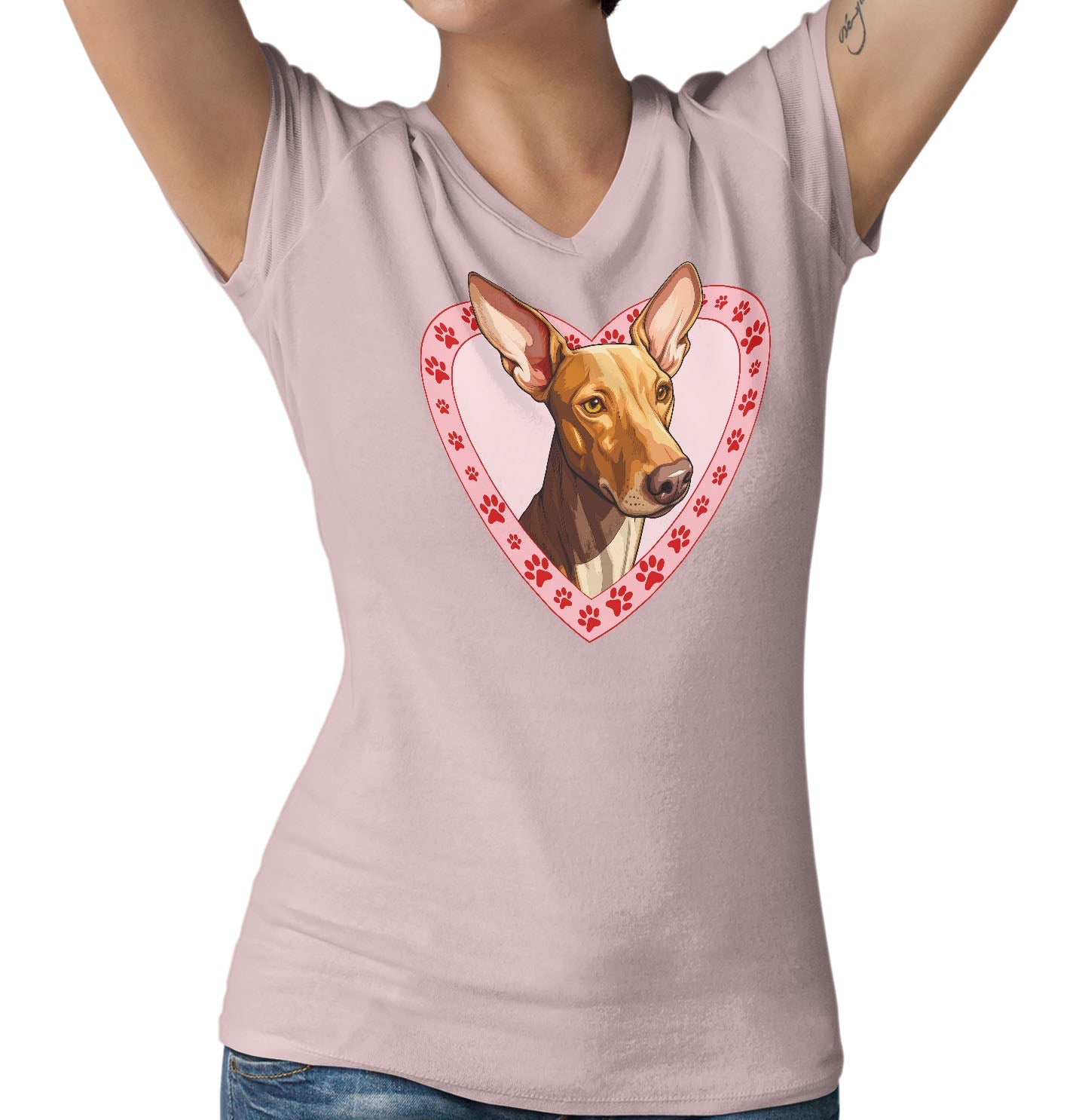 Pharaoh Hound Illustration In Heart - Women's V-Neck T-Shirt