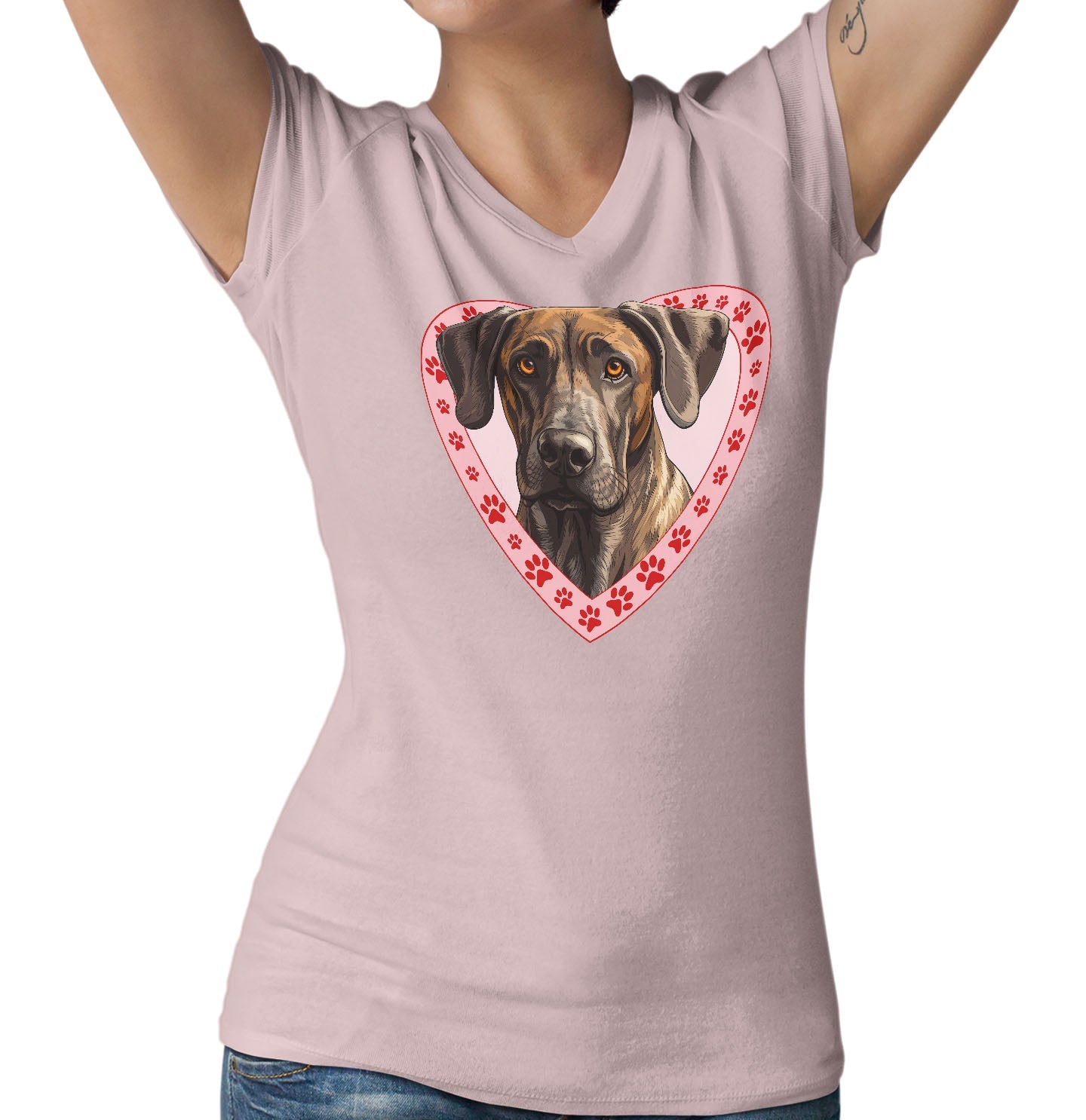 Plott Hound Illustration In Heart - Women's V-Neck T-Shirt