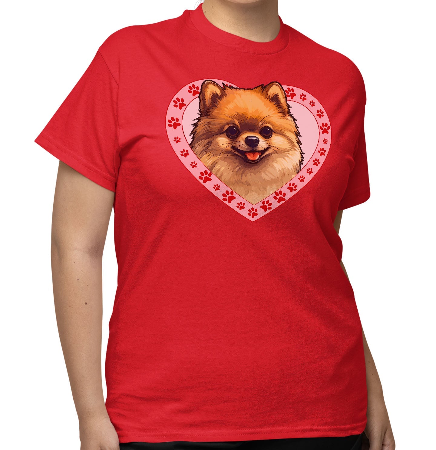 Pomeranian Illustration In Heart - Adult Unisex T-Shirt