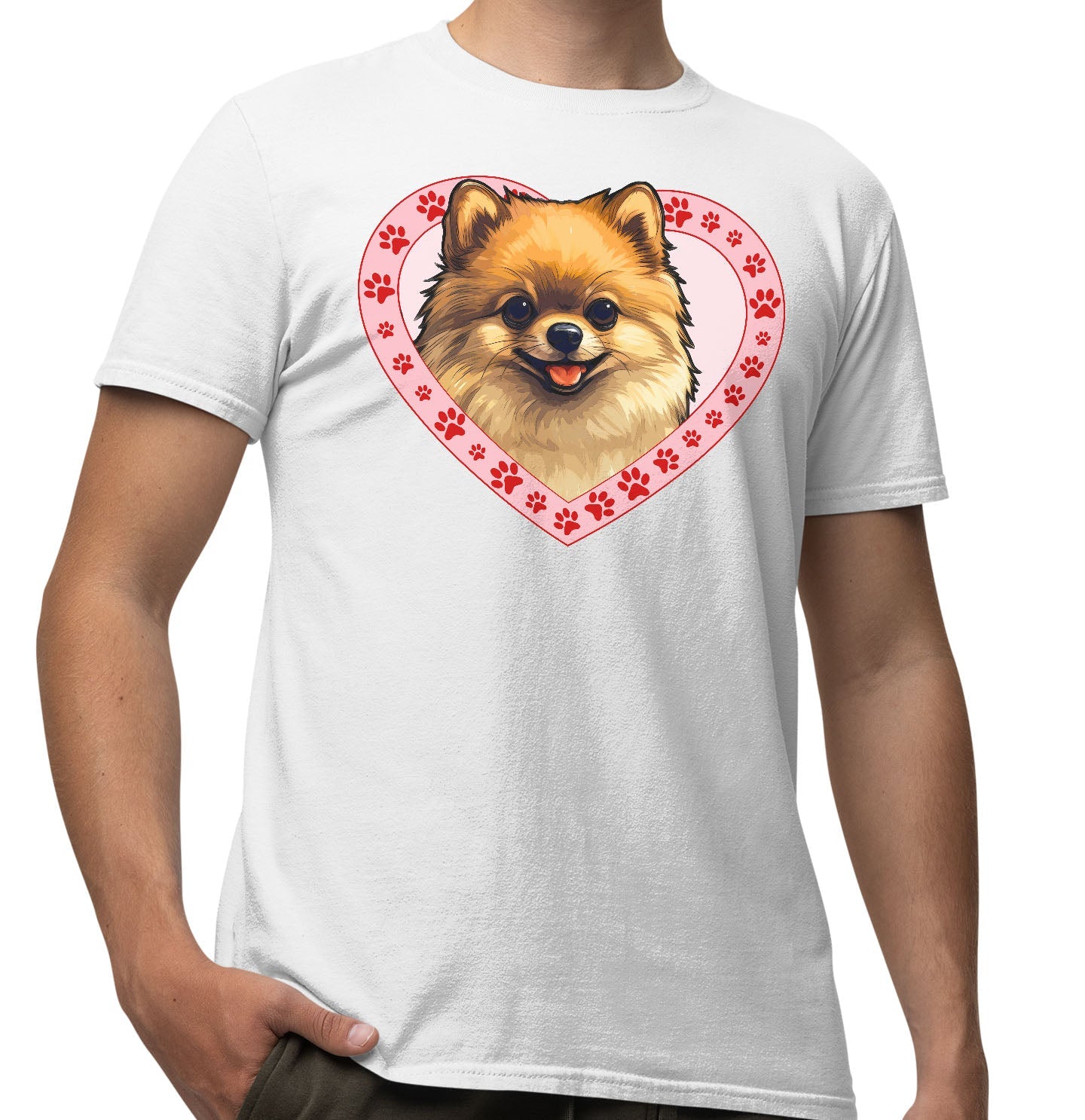 Pomeranian Illustration In Heart - Adult Unisex T-Shirt