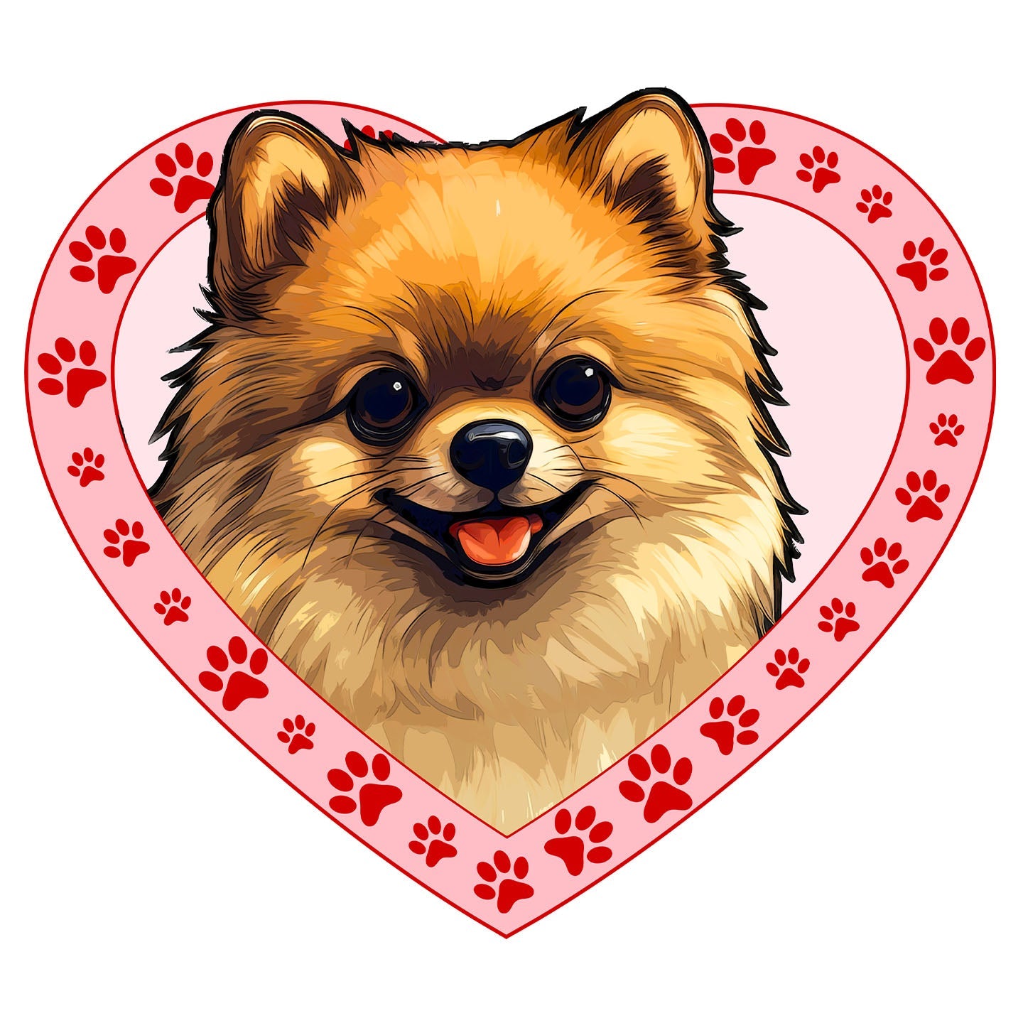 Pomeranian Illustration In Heart - Adult Unisex T-Shirt