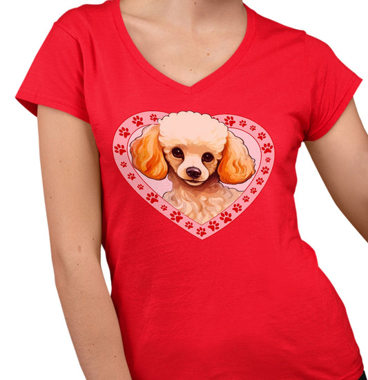 Poodle Illustration In Heart - Women's V-Neck T-Shirt