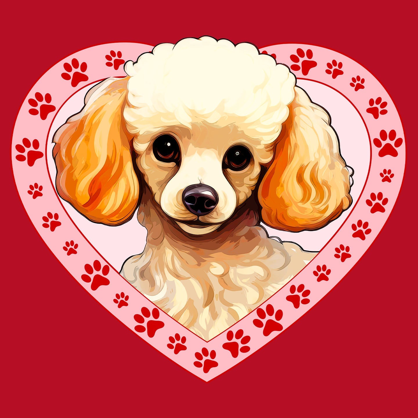 Poodle Illustration In Heart - Women's V-Neck T-Shirt