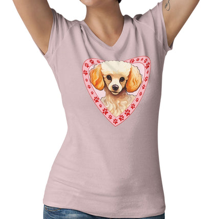 Poodle Illustration In Heart - Women's V-Neck T-Shirt