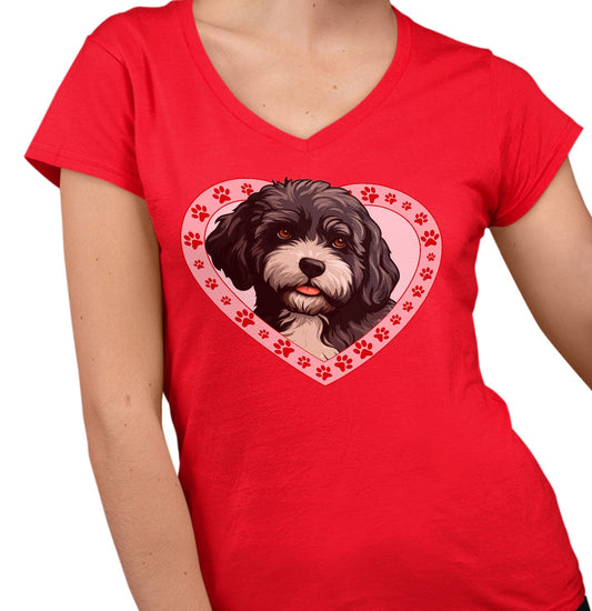 Portuguese Water Dog Illustration In Heart - Women's V-Neck T-Shirt