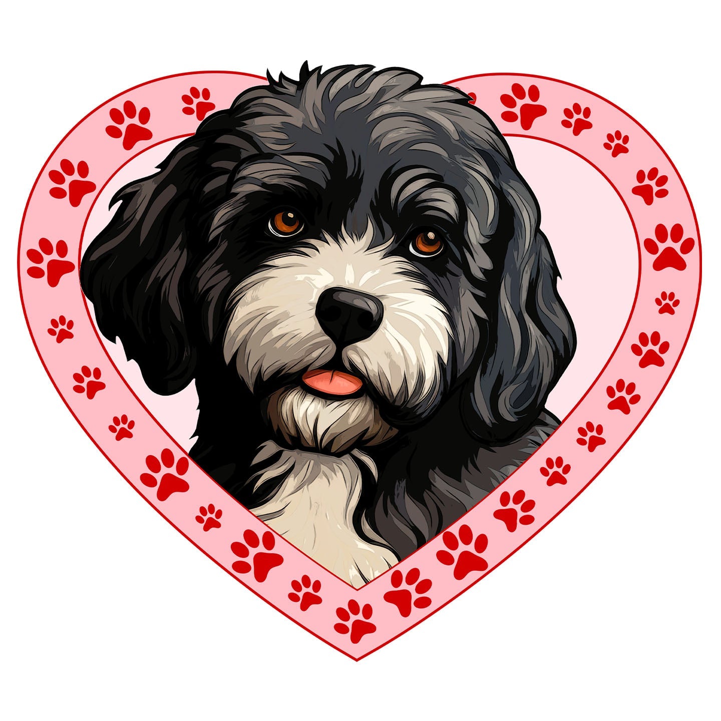 Portuguese Water Dog Illustration In Heart - Adult Unisex T-Shirt