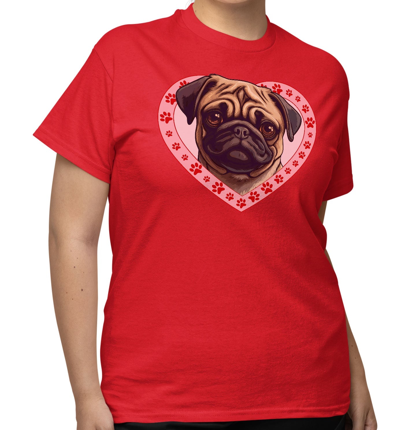 Pug Illustration In Heart - Adult Unisex T-Shirt