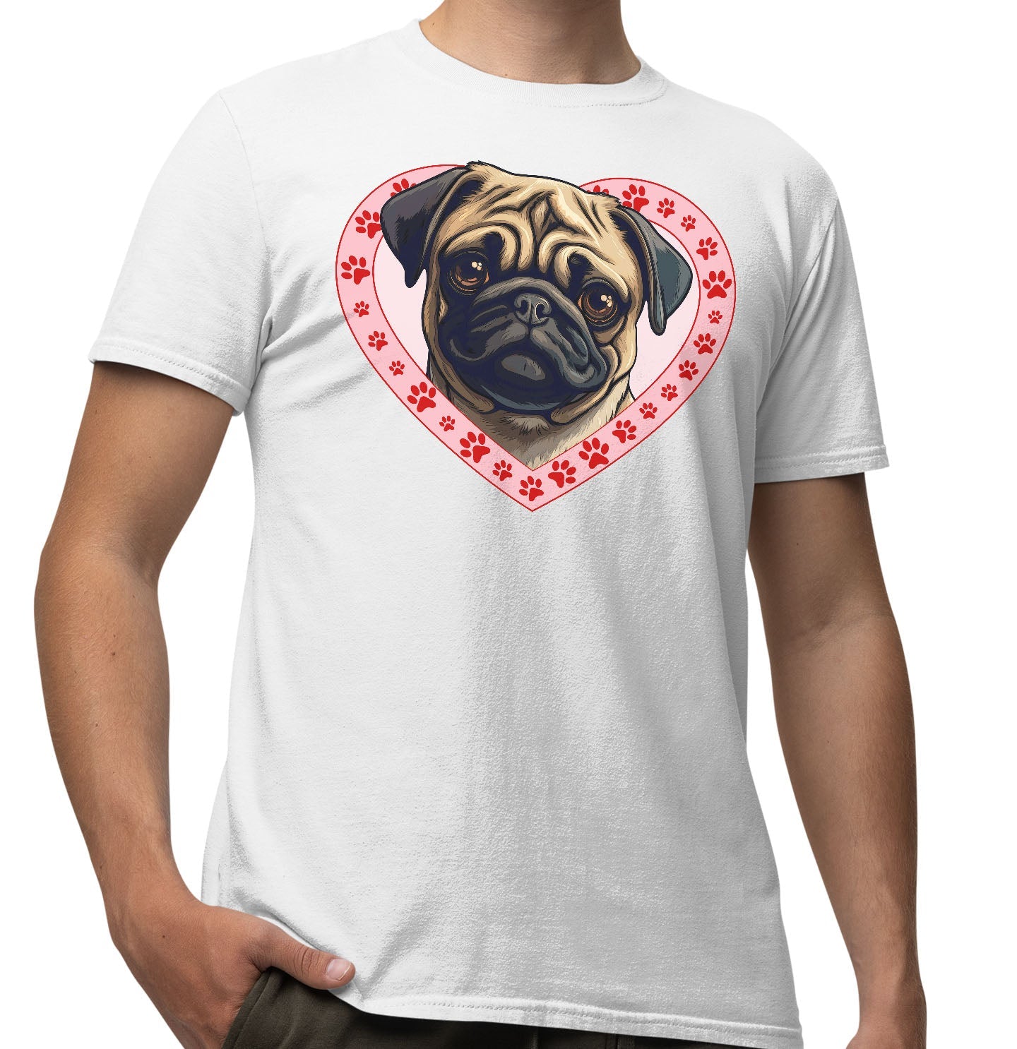 Pug Illustration In Heart - Adult Unisex T-Shirt