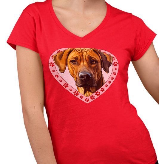 Rhodesian Ridgeback Illustration In Heart - Women's V-Neck T-Shirt