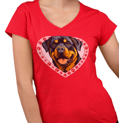 Rottweiler Illustration In Heart - Women's V-Neck T-Shirt