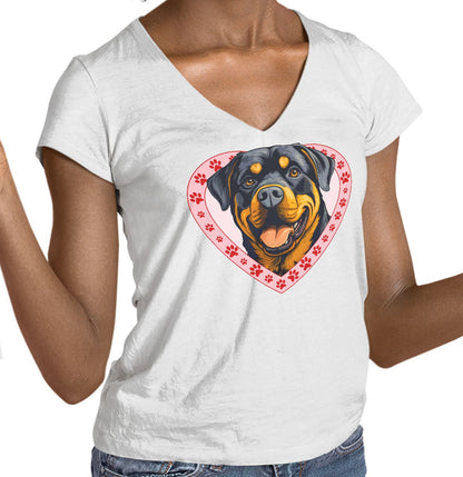 Rottweiler Illustration In Heart - Women's V-Neck T-Shirt