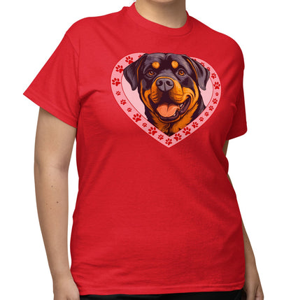 Rottweiler Illustration In Heart - Adult Unisex T-Shirt