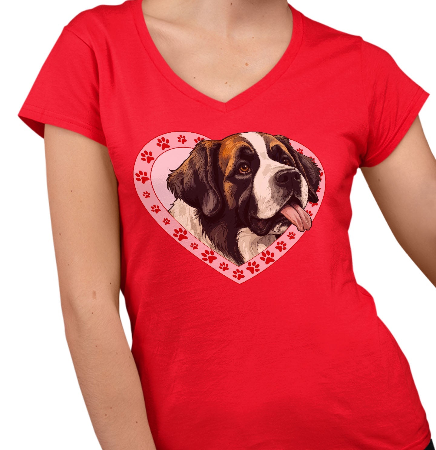 Saint Bernard Illustration In Heart - Women's V-Neck T-Shirt