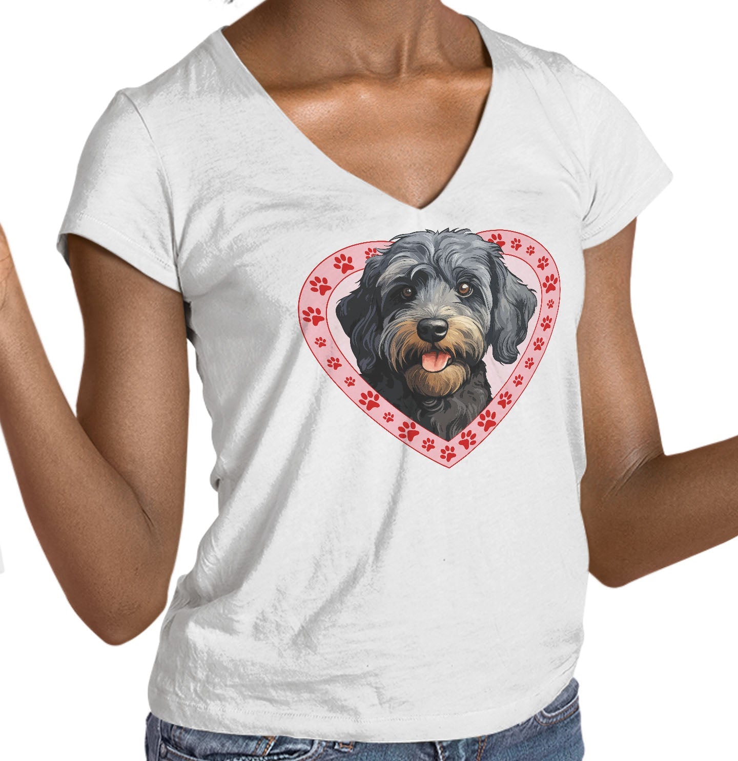Schnoodle Illustration In Heart - Women's V-Neck T-Shirt
