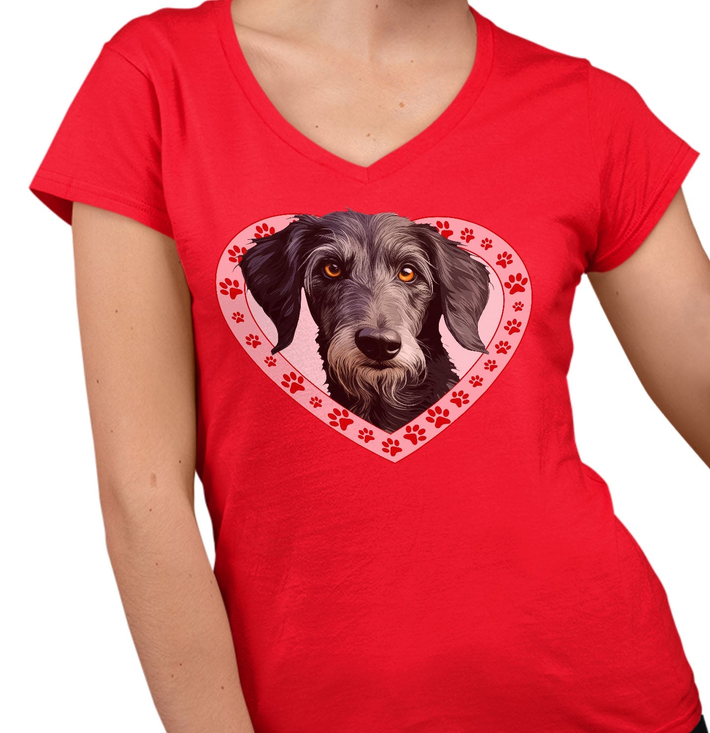 Scottish Deerhound Illustration In Heart - Women's V-Neck T-Shirt