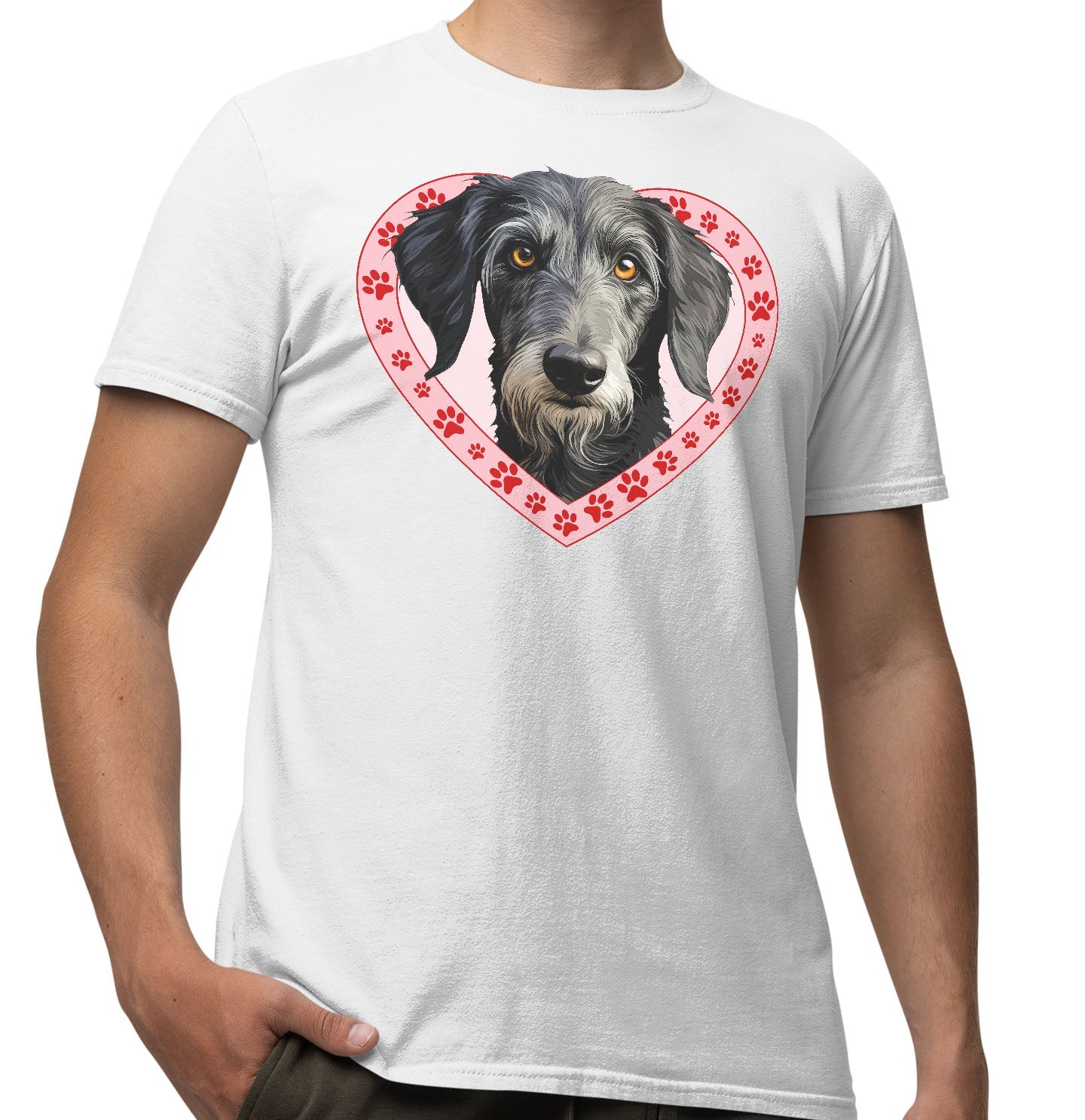 Scottish Deerhound Illustration In Heart - Adult Unisex T-Shirt